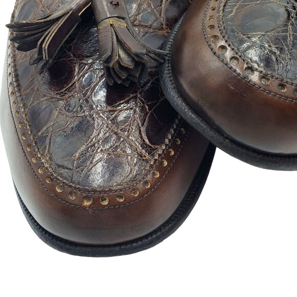 Italy Bally Royce Men size 7.5 Brown Crocodile Leather Tassel Loafer Dress shoes main image 12